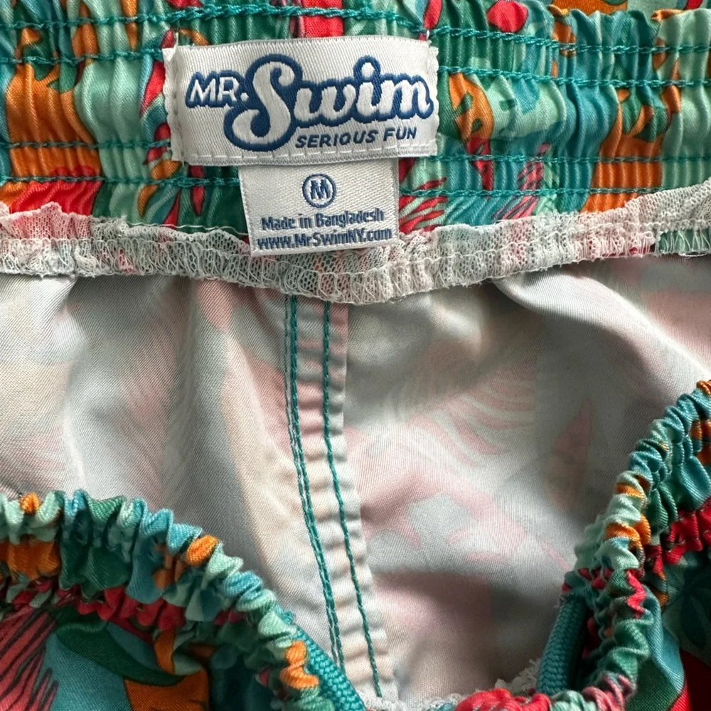 Mr. Swim Tropical Parrot Swim Trunks Men’s Medium Elastic Waist EUC